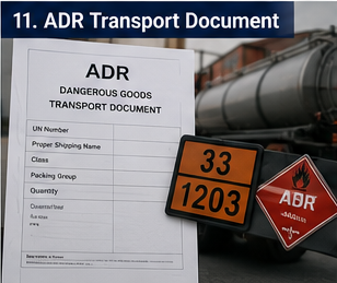 ADR-vaarallisten aineiden kuljetusasiakirja vaarallisten materiaalien kuljetukseen Euroopassa