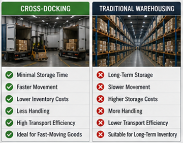 Vertailu cross-docking-toimintojen ja perinteisen varastoinnin välillä
