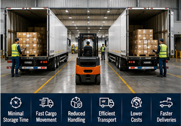 Cross-docking-terminaali, jossa lavoja siirretään suoraan kuorma-autojen välillä