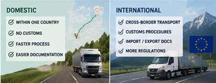Kotimaan ja kansainväliset tavarankuljetukset Euroopan rajojen yli logistiikkakuorma-autoilla