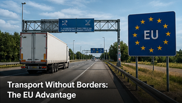 Kuorma-auto ylittää Euroopan rajan ilman tullia EU:n sisämarkkinat tavaroiden vapaa liikkuvuus moottoritie Eurooppa
