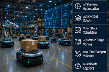 Tulevaisuuden automatisoitu cross-docking-terminaali, jossa hyödynnetään robotiikkaa, AI:ta ja älykästä logistiikkateknologiaa