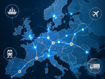 Kansainväliset logistiikan kuljetusreitit Euroopan halki lähetysten seurantaan ja näkyvyyteen
