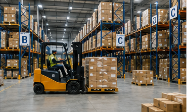 Yleinen varastotila, jossa useat logistiikkayritykset säilyttävät varastoaan