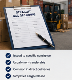 Straight Bill of Lading -asiakirja, jota käytetään suoraan tavarantoimitukseen