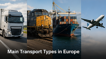 Eri kuljetustyypit Euroopassa kuorma-auto pakettiauto konttilaiva tavarajuna logistiikan vertailu